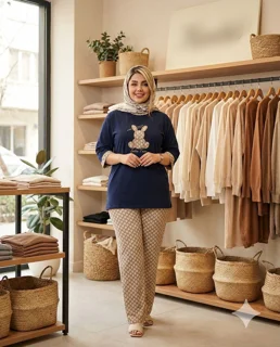 ست تیشرت شلوار لانگ نخ پنبه گلدوزی شده زنانه