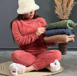 ست بلوز شلوار مخمل تدی ساده خارجی زنانه